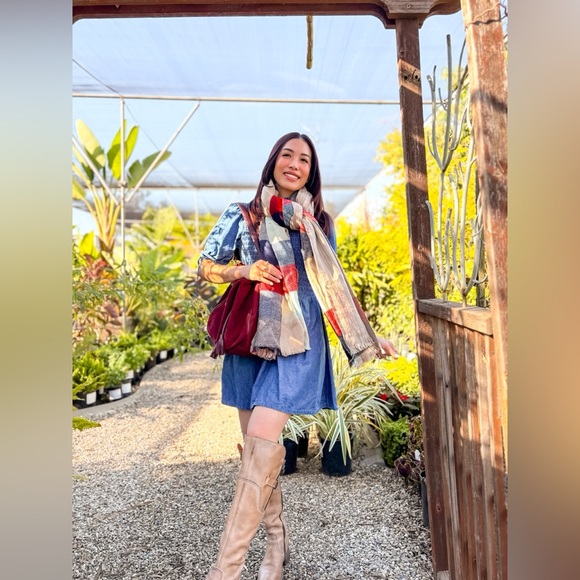 Mint/Red Check Stripe Reversible Scarf - Picture 5 of 12